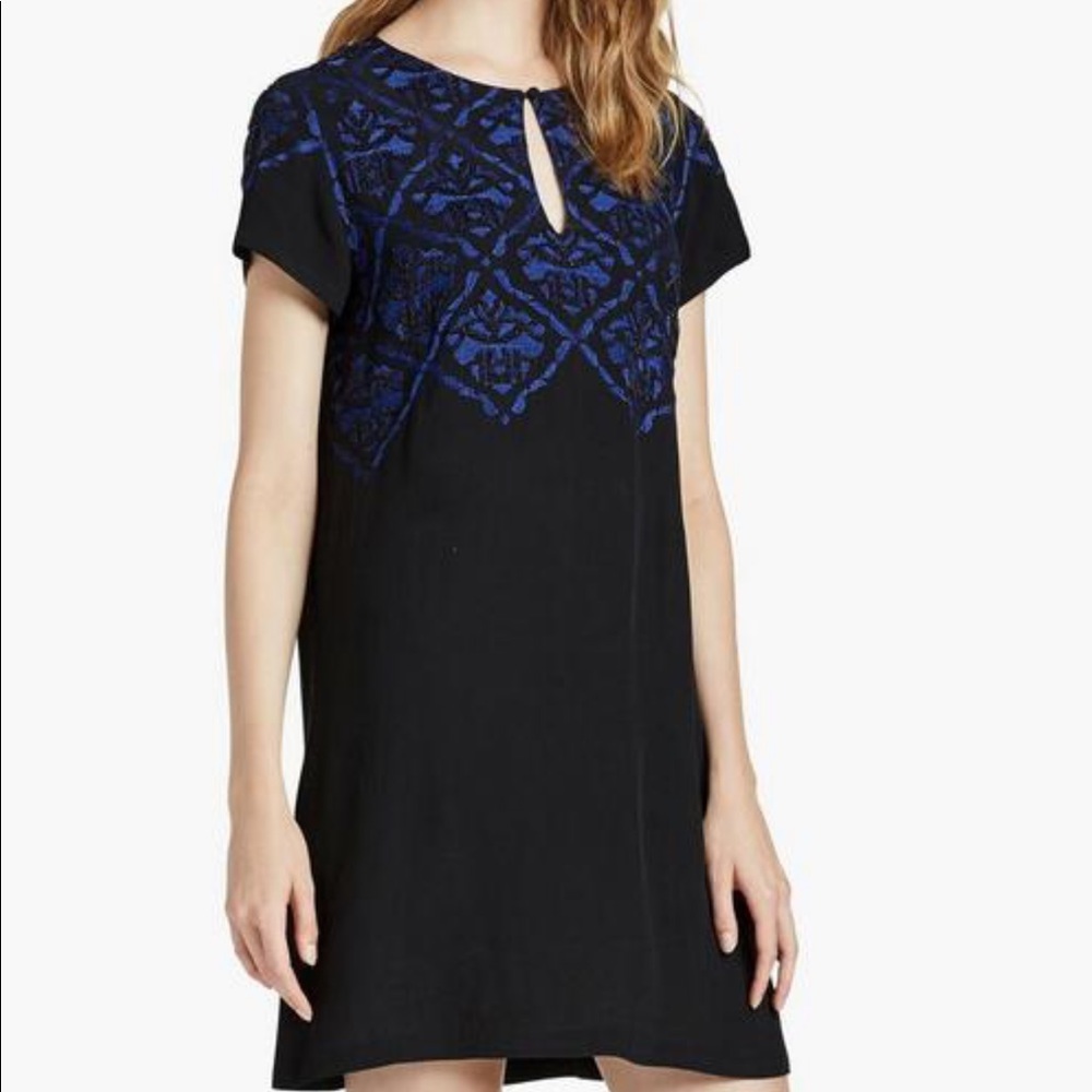 Luck Brand Black + Cobalt Blue Beaded Shift Dress